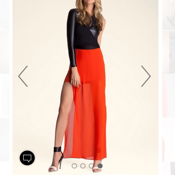red sheer maxi skirt